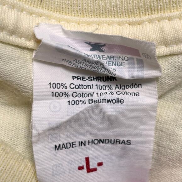 Vintage Y2K We Are Boston Tee US Flag Letters Yellow Tee Anvil Red Bar Tag Large - Picture 6 of 6